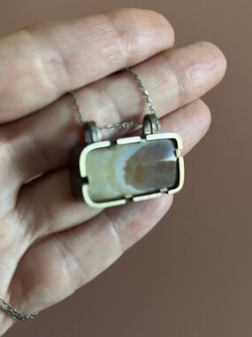 Custom made one of a kind - Natural Agate Slice Pendant Necklace in Cream Taupe